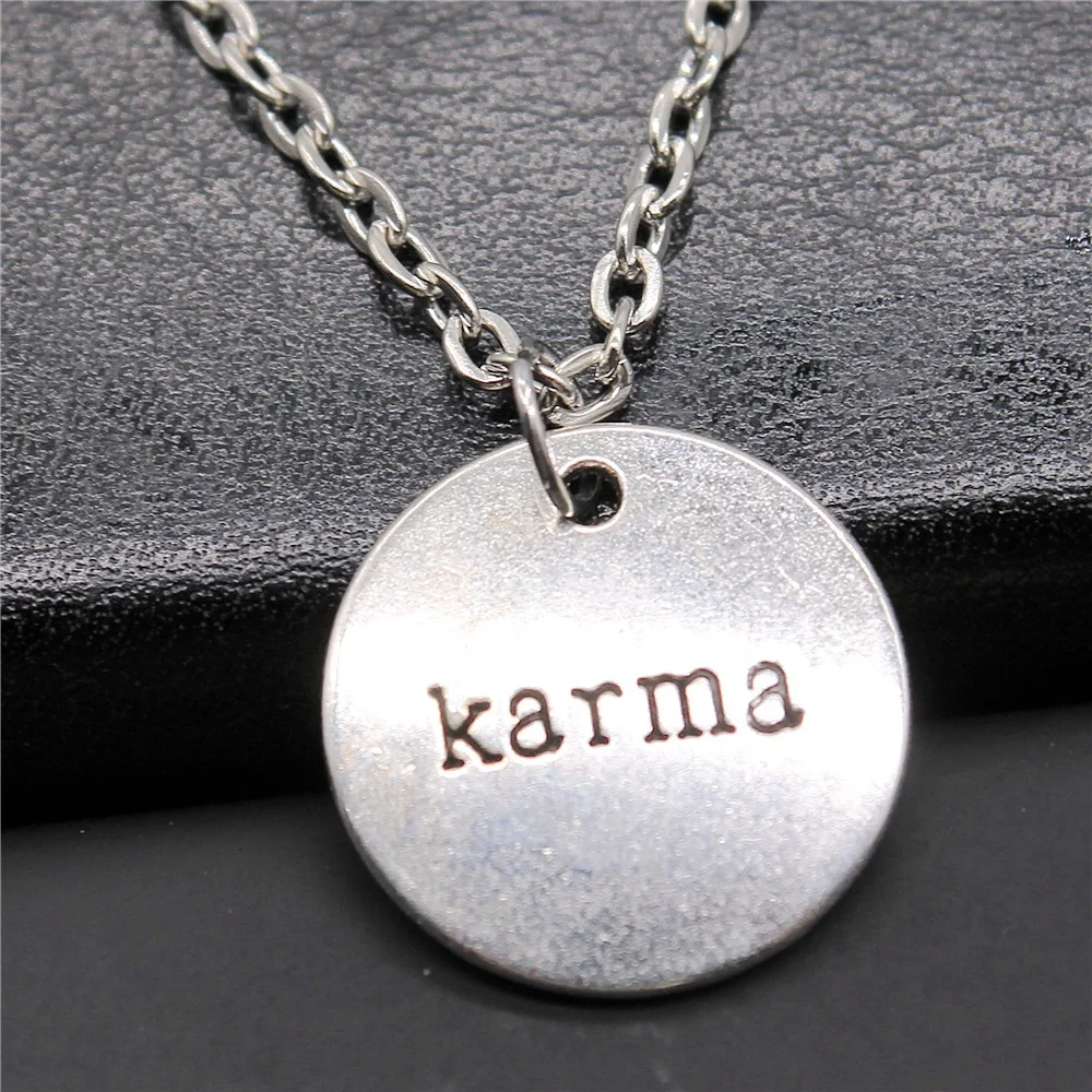 Simple Fashion Vintage 2 Colors 20mm Karma Pendant Necklace Jewelry For Women