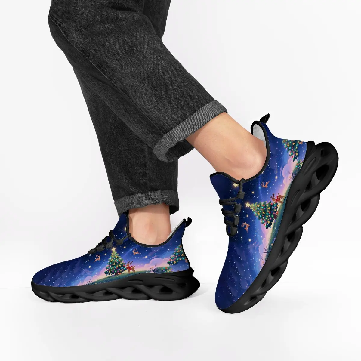

Повседневная спортивная обувь для мужчин и женщин на флисовой подкладке, рождественская елка, олень, звездное небо, спортивные кроссовки, дышащие кроссовки