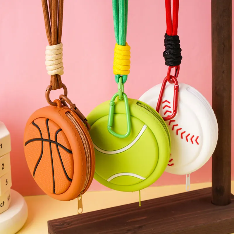 

Creative Sports Style Silicone Coin Purse Wallet Basketball Football Shaped Storage Bag Headphone Box Schoolbag Pendant Keychain