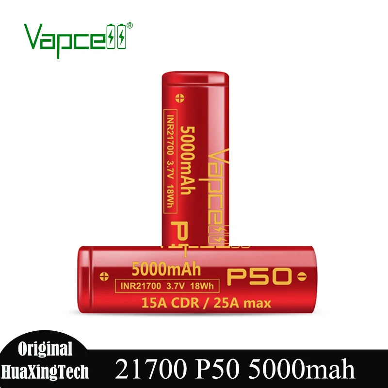 Hohe Kapazität Vapcell P50 INR 21700 3,7 V 18 Wh 5000 mAh Akku 15 A CDR/25 A max. wiederaufladbare Lithium-Akkus für Elektrowerkzeuge