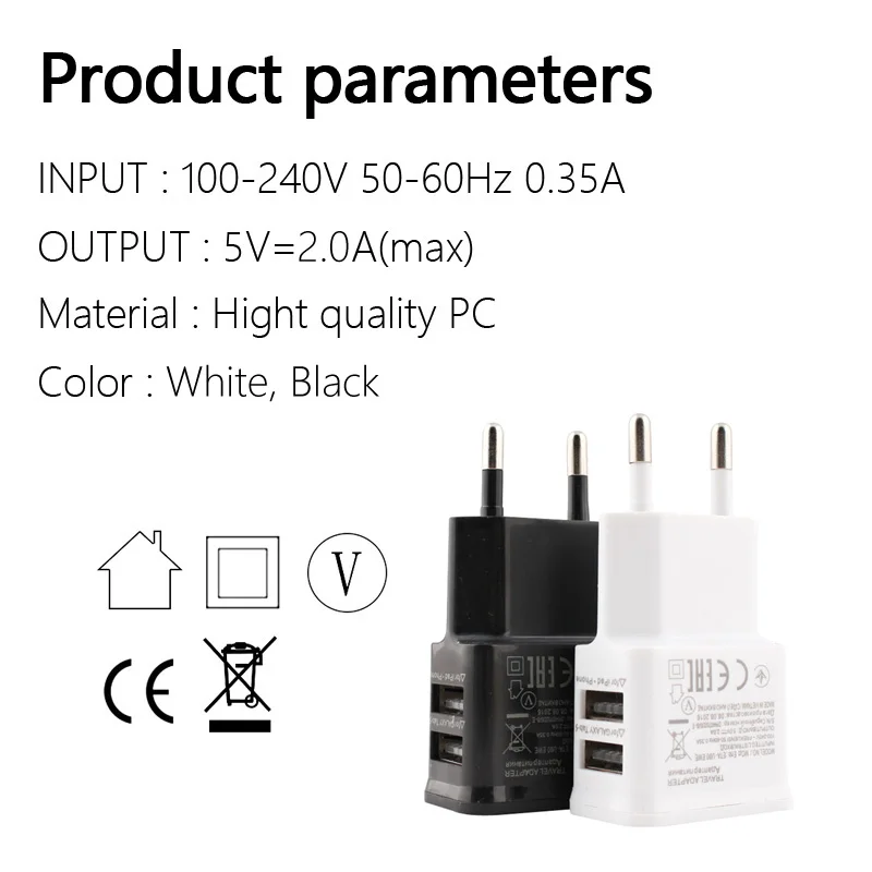 2 Port USB ładowarka do telefonu komórkowego 5V/2A wtyczka EU szybkie ładowanie Adapter ścienny podróży przenośne szybkie ładowanie czarny/biały dla