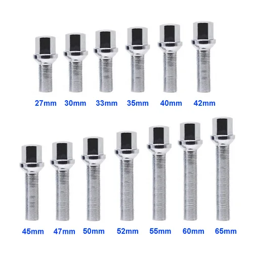 5 piezas 27/30/33/35/40/42/45/50/52/55/60/65mm alargar pernos de rueda de acero M14 x 1,5mm tuercas de rueda traje de asiento para VW Volkswagen