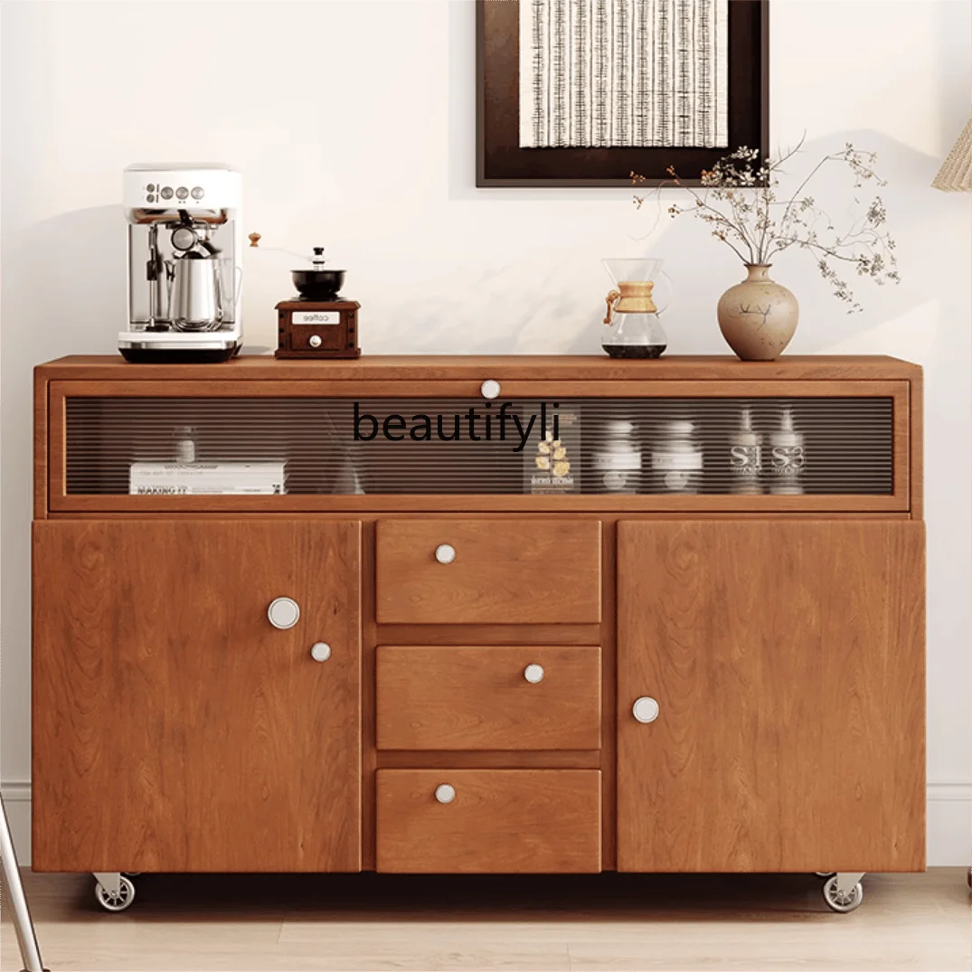 Retro style solid wood chest, living room, bedroom against the wall storage locker, walnut medieval dining side cabinet