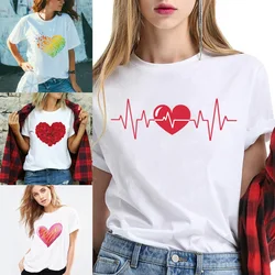 Camiseta mujer 2022 moda Harajuku verano Top camiseta pareja Casual dibujos animados amor estampado Camiseta de manga corta