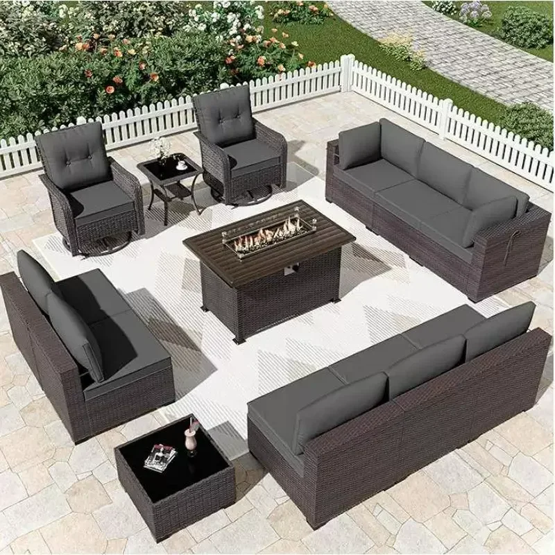 Garden rattan furniture combination sofa 13-piece rattan swivel chair rocking chair courtyard meeting set