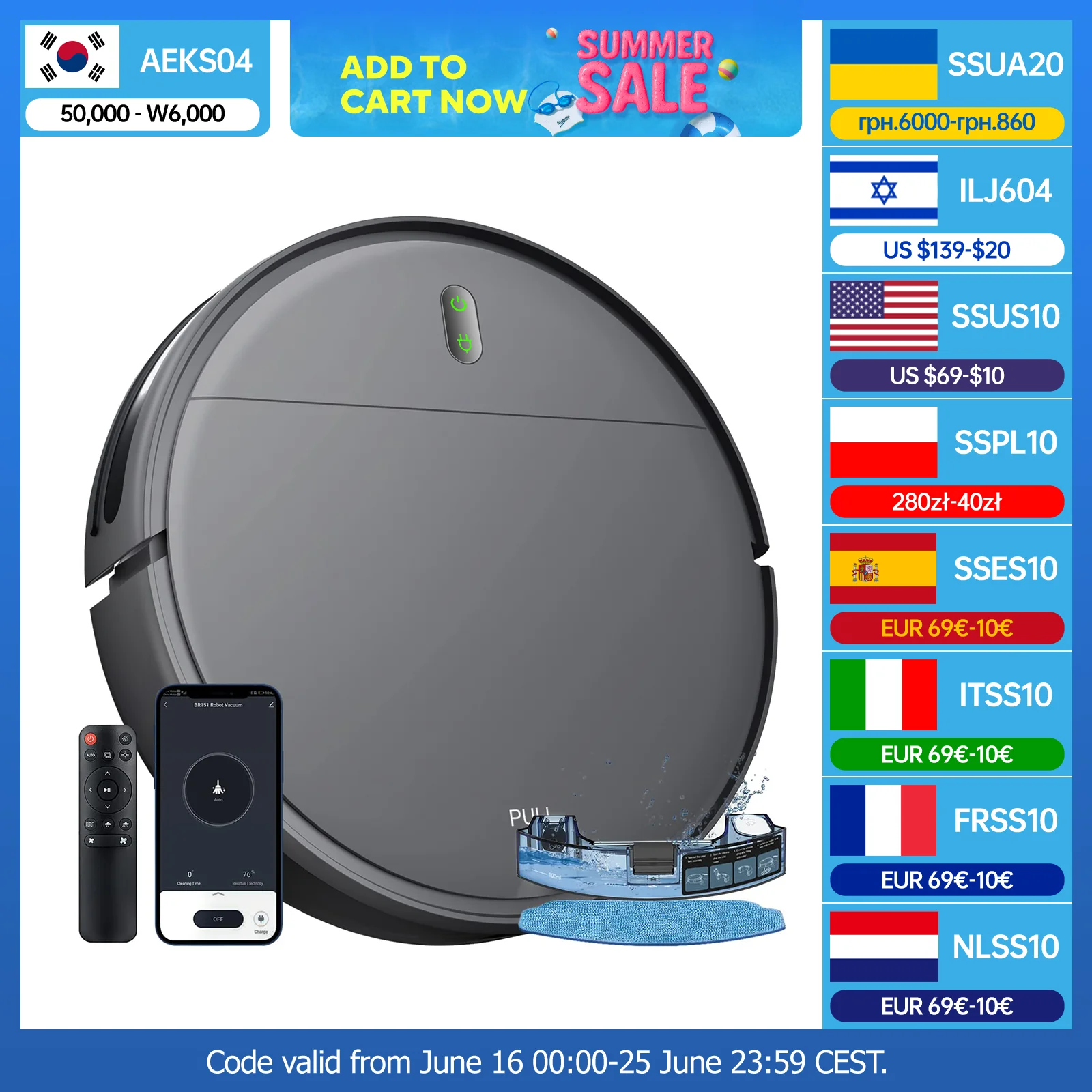 

RAYFURN BR151 6000Pa Strong Suction Robot Vacuum Cleaner with Wifi, APP Remote, Voice Control for Home Floor Cleaning Pet Hair