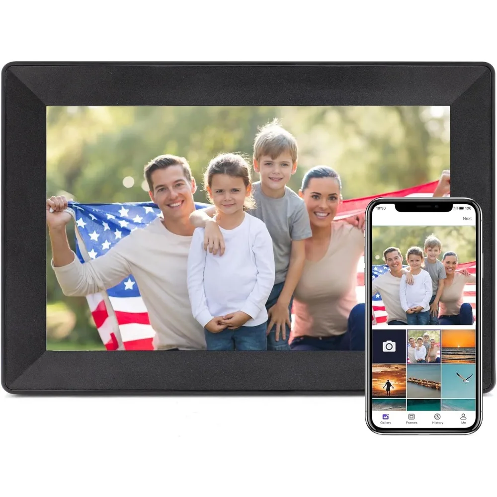 Cadre photo numérique 10,1 pouces IPS HD tactile avec rotation automatique, stockage 16 Go, partage de photos et vidéos, cadeau