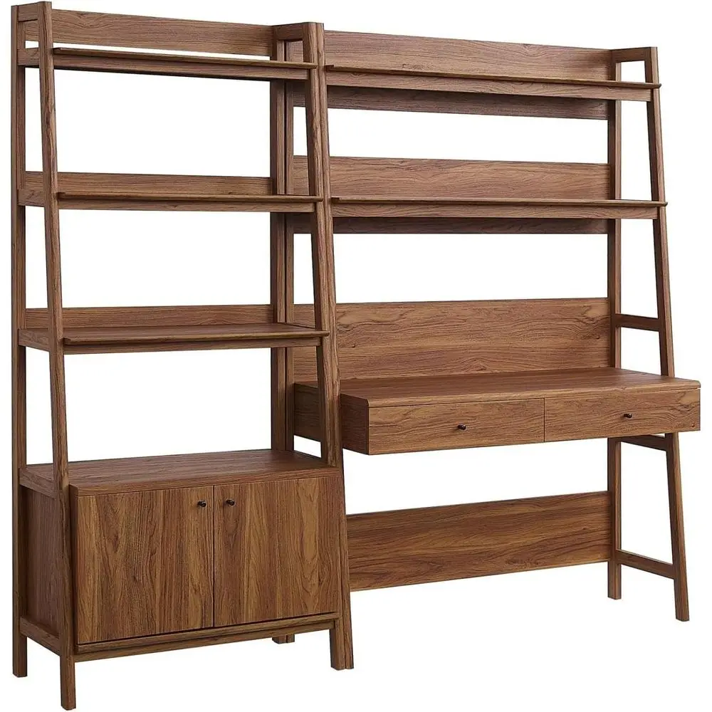 

Walnut 2-Piece Office Desk and Bookshelf Display Case