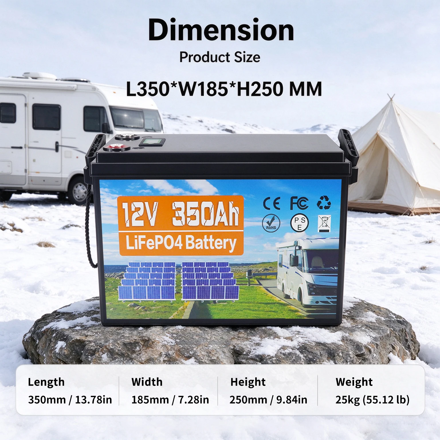12V 350Ah LiFePO4 Lithium-Batterie mit integriertem 100A Smart BMS, Deep-Cycle LiFePO4-Batterie 4480Wh für Trolling-Motor und Wohnmobil