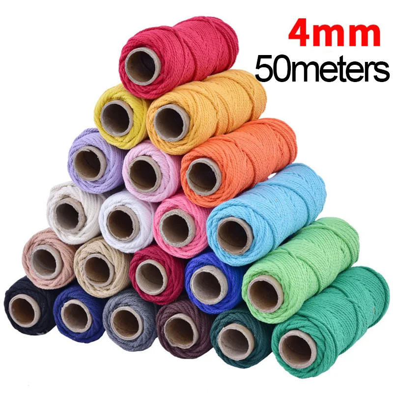 4mm 50meters Macrame Cord Cotton Rope Twisted Thread Macrame Supplies Rope for Handwork DIY Art Crafts Home Decoration