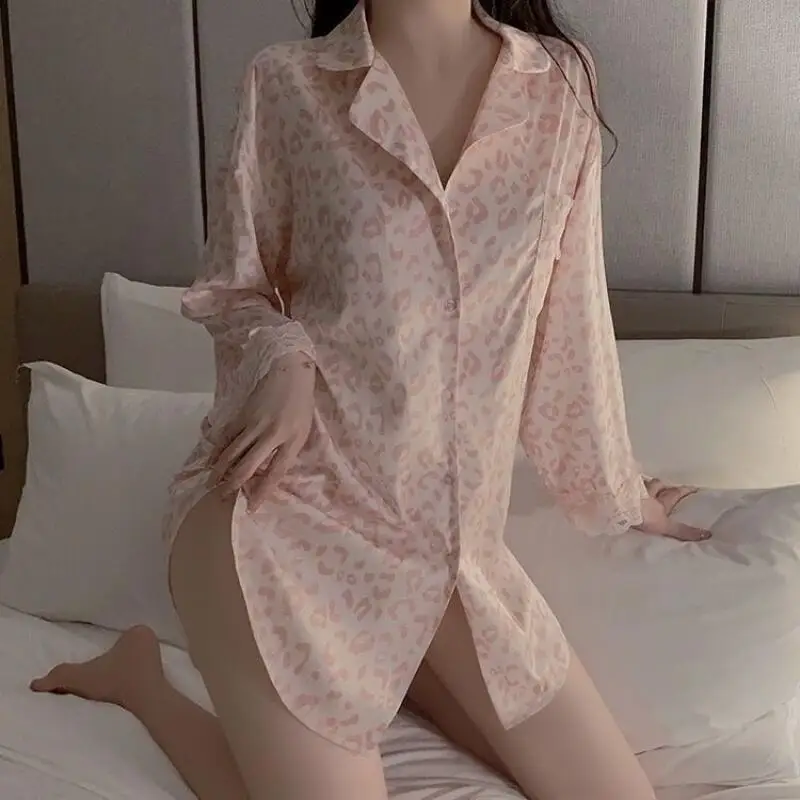 

Female Women's Sexy Sleeping Skirt Young Girl Spring Autumn Long Sleeves Nightgowns Pajamas Lace Home Clothes Dress New Style