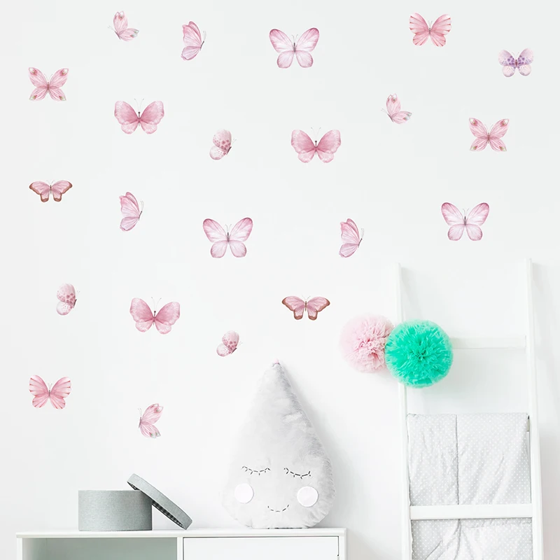 3Pcs Cartoon Pink Butterfly Wall Stickers for Kids Room Bedroom Nursery Home Decoration Wall Decals