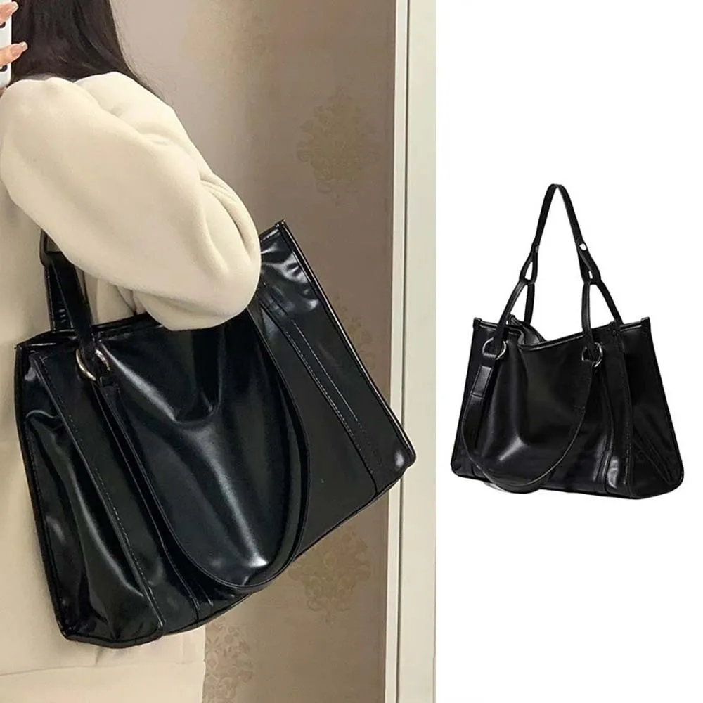 

Underarm Bag Black Tote Bag Large Capacity Business PU Leather Shoulder Bag Solid Color College Student Large Handbag Holiday