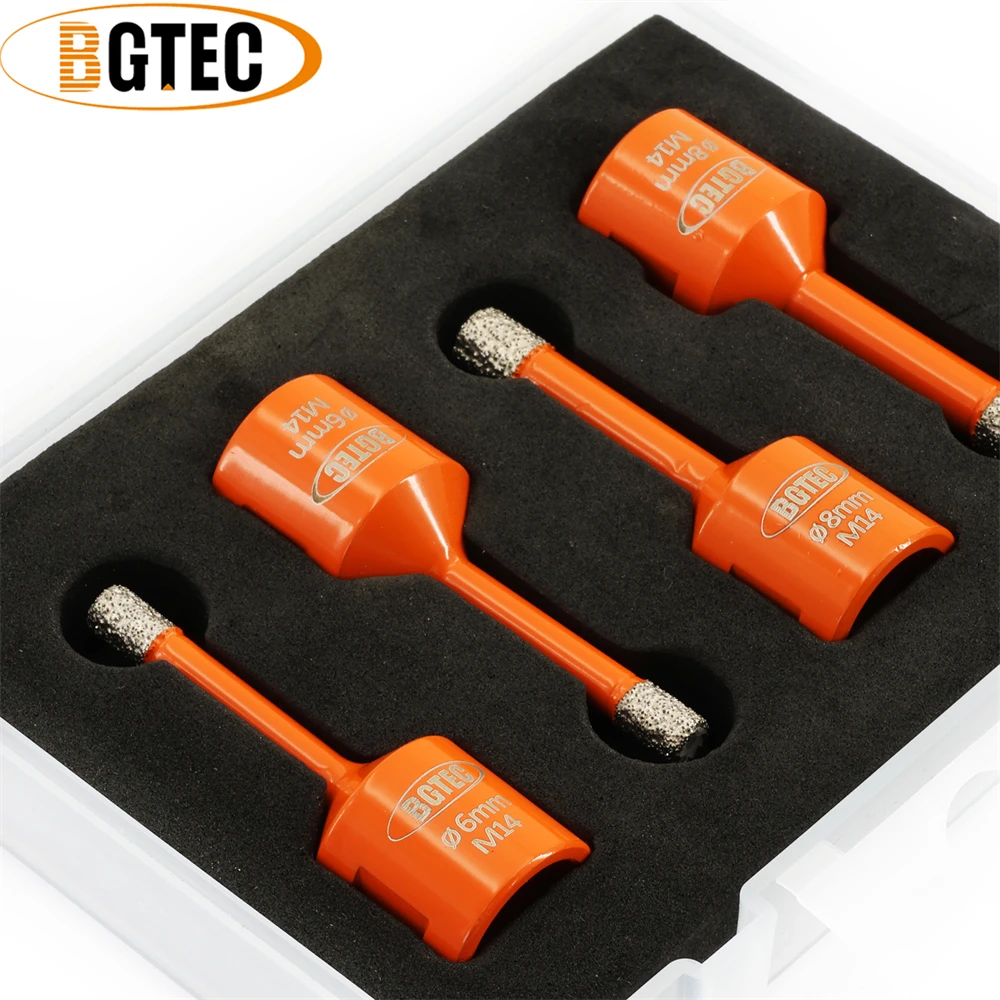 BGTEC 4pcs Diamond Drilling Crowns Plastic Box Set Dia6+6+8+8mm Core Drill Bit M14 Thread Hole Opener For Tile Marble Stoneware