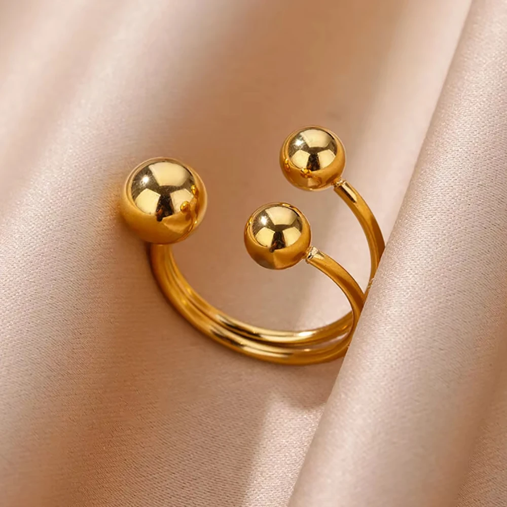 316L Edelstahl Ringe für Frauen Gold Farbe Multilayer Geometrische Offenen Ring Vintage Wasserdicht Hochzeit Ästhetischen Schmuck Geschenk