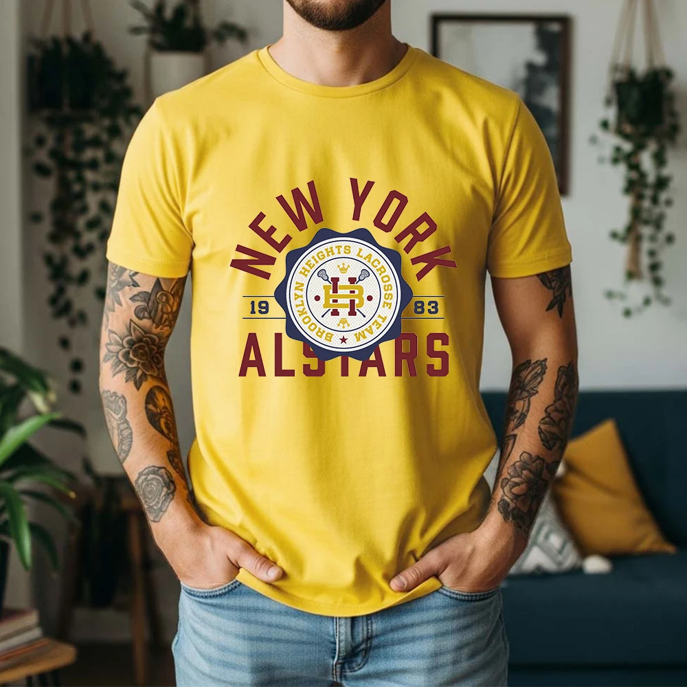 Mens 100% Cotton T Shirt New York All Stars Lacrosse Team 1983 Vintage Badge Print Breathable Short Sleeve Casual Daily Tee