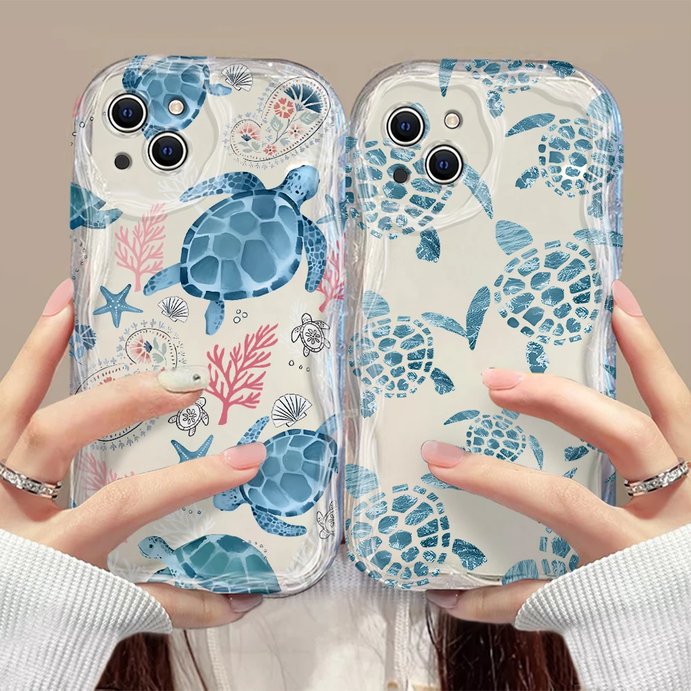 Summer Cartoon Turtle Pattern 3D Wave Case For Samsung A73 A72 A71 A55 A54 A53 A34 A33 A25 A24 A23 A15 A14 A05 A03 4G 5G Cover