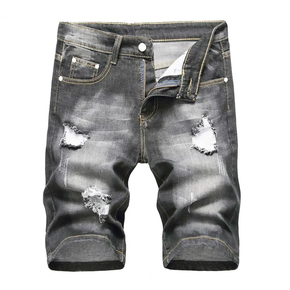 30-36 New Summer Men's Personalized Washable Perforated Denim Pants Large Casual Middle Pants