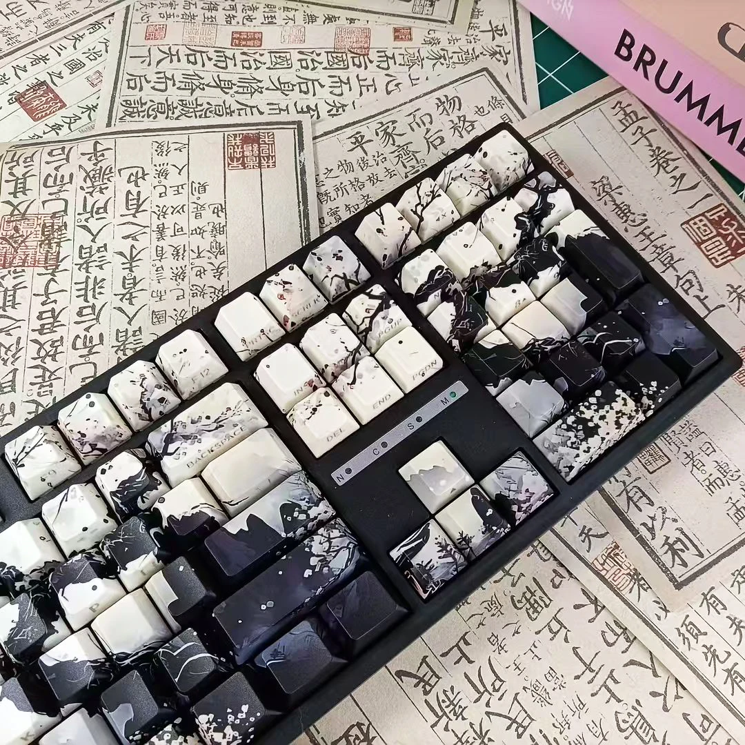 129 Keys Moon Night Side Printed Shine Through Keycaps 5 Sides Dye Sub PBT Keycap Set Cherry Profile for MX Switches Keyboard