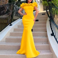 Vestido largo de sirena para mujer, traje elegante de manga corta con hombros descubiertos, largo hasta el suelo, de lujo, para fiesta de cumpleaños y Cena