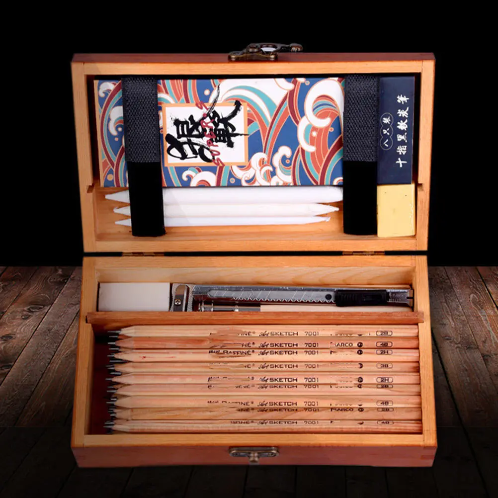 

1Pcs Sturdy Pine Wood Stationery Case Anti Loss Lid Design Convenient Storage Box for Makeup Brushes Pens Pencil Storage Box