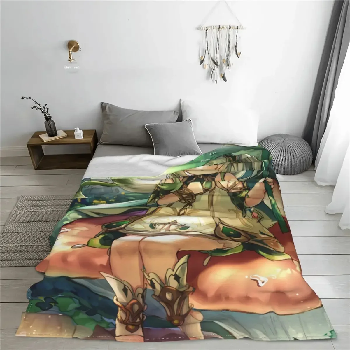 Kawaii Nahida Velvet Throw Blankets Genshin Impact Anime Blanket for Sofa Car Super Soft Quilt