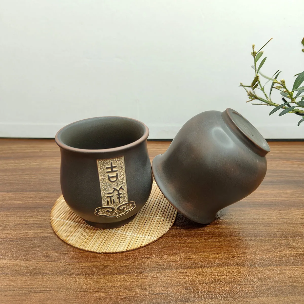 Qinzhou Nixing pottery master cup hand-carved auspicious teacup single tea tasting cup Zen tea set retro style