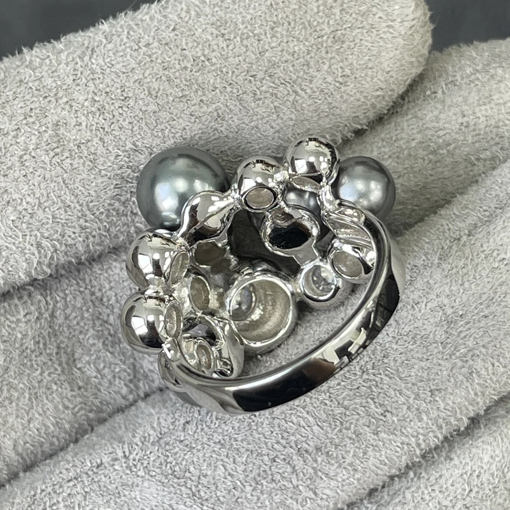 Wong Rain Elegant 925 Sterling Silver Pearl High Carbon Diamond Gemstone Cocktail Party Ring For Women Fine Jewelry Wholesale