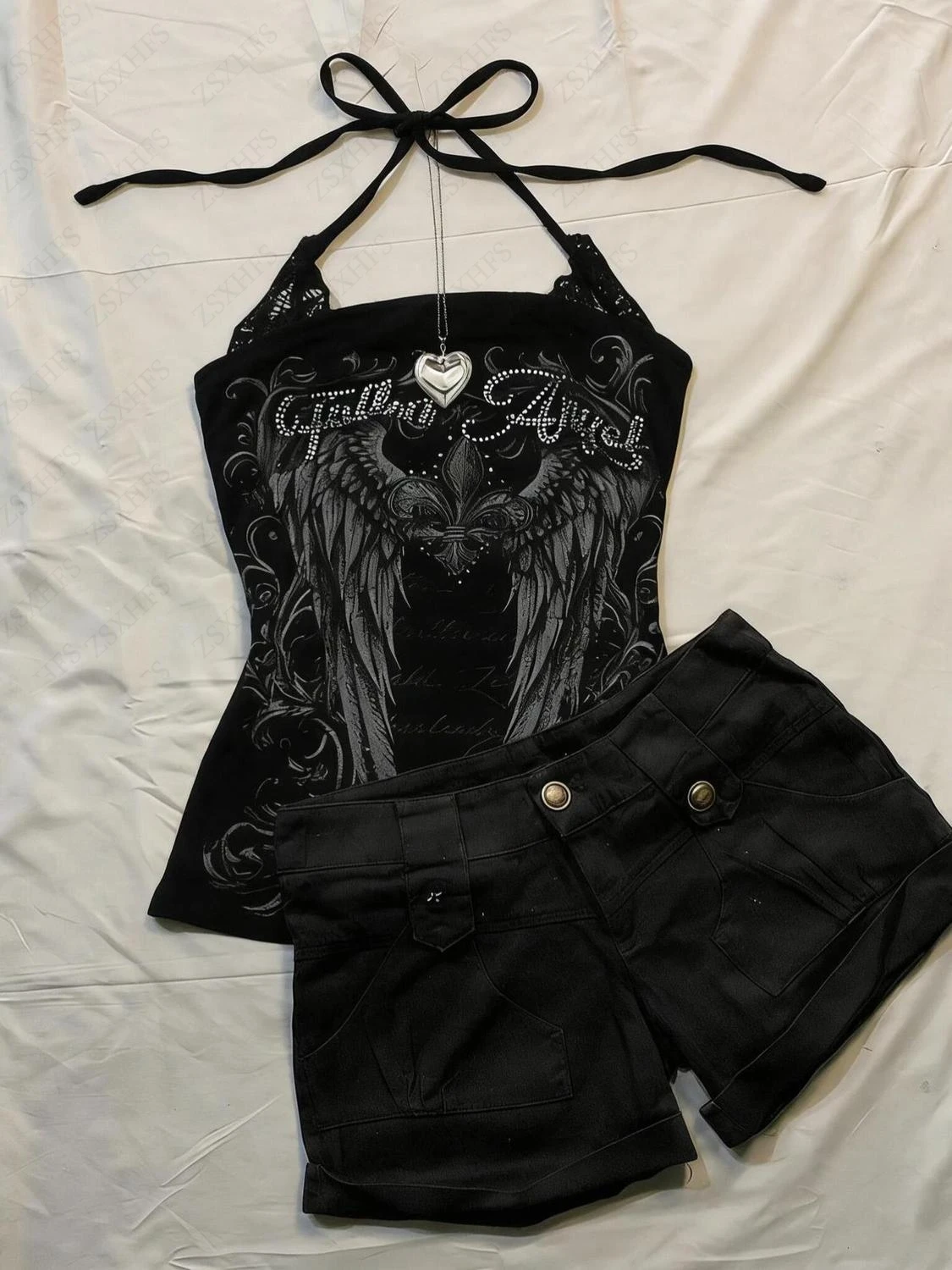 Grunge Gothic Tank Tops Women 2000s Vintage Clothes Punk Cross Wings Camisole Casual Slim Hip hop Tops Femme Aesthetic Sling Top