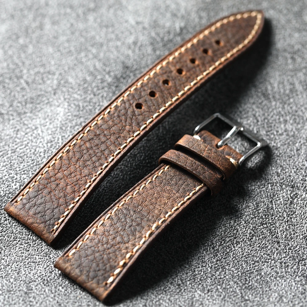 Handmade Soft Genuine Leather Strap 22MM*18MM, Brown Men\'s Vintage Style, Suitable For Antique Watch Bracelets