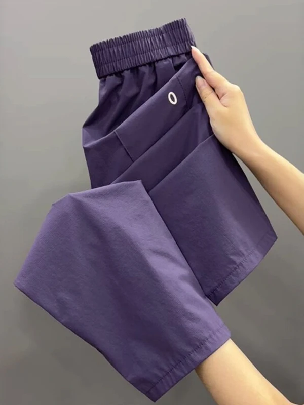 

Qui Dry облегающие брюки с высокой талией и девятью точками, женские тонкие модные брюки Харлан, повседневные свободные летние крутые брюки