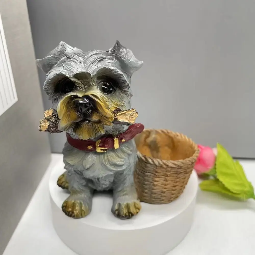 3d niedliches Haustier Hunde form Ornament Harz Korb kreative Schnauzer Miniatur Spielzeug Geschenk Topf Desktop Figuren Welpen Formen