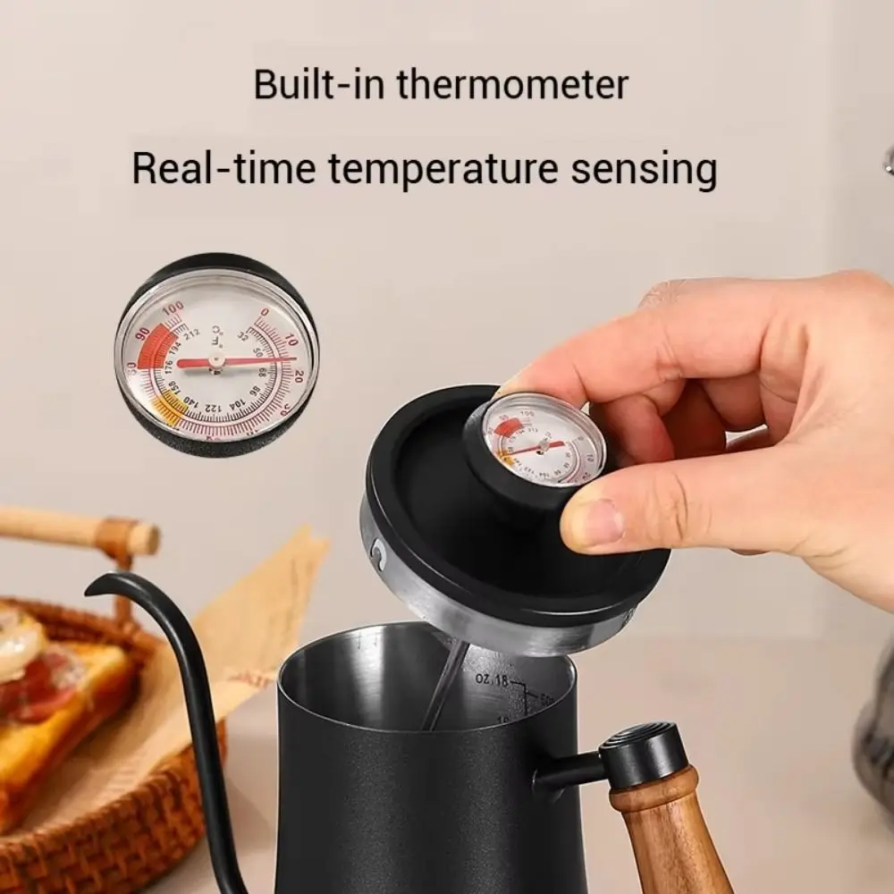 Stainless Steel Goose Neck Coffee Pot Drip Port Wooden Handle Long Narrow Drip Carafe Scale Comfortable Grip Hand Brewing Kettle