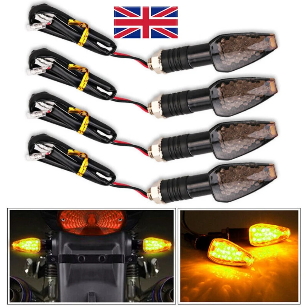 4x LED Motorbike Motorcycle Turn Signal Amber Indicators Light Lamp Universal UK