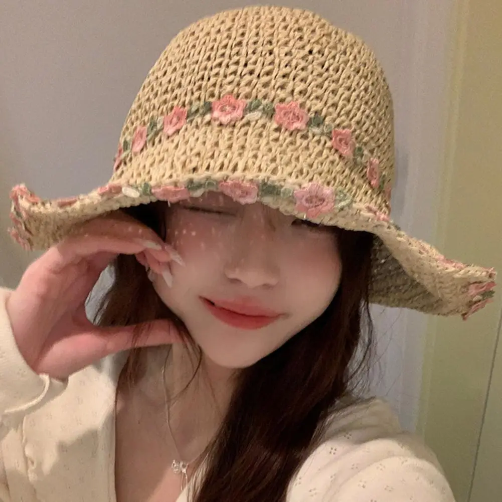 Large Range Sun Hat Stylish Women's Straw Hat Hollow Out Design Anti uv Sun Breathable Beach for Outdoor