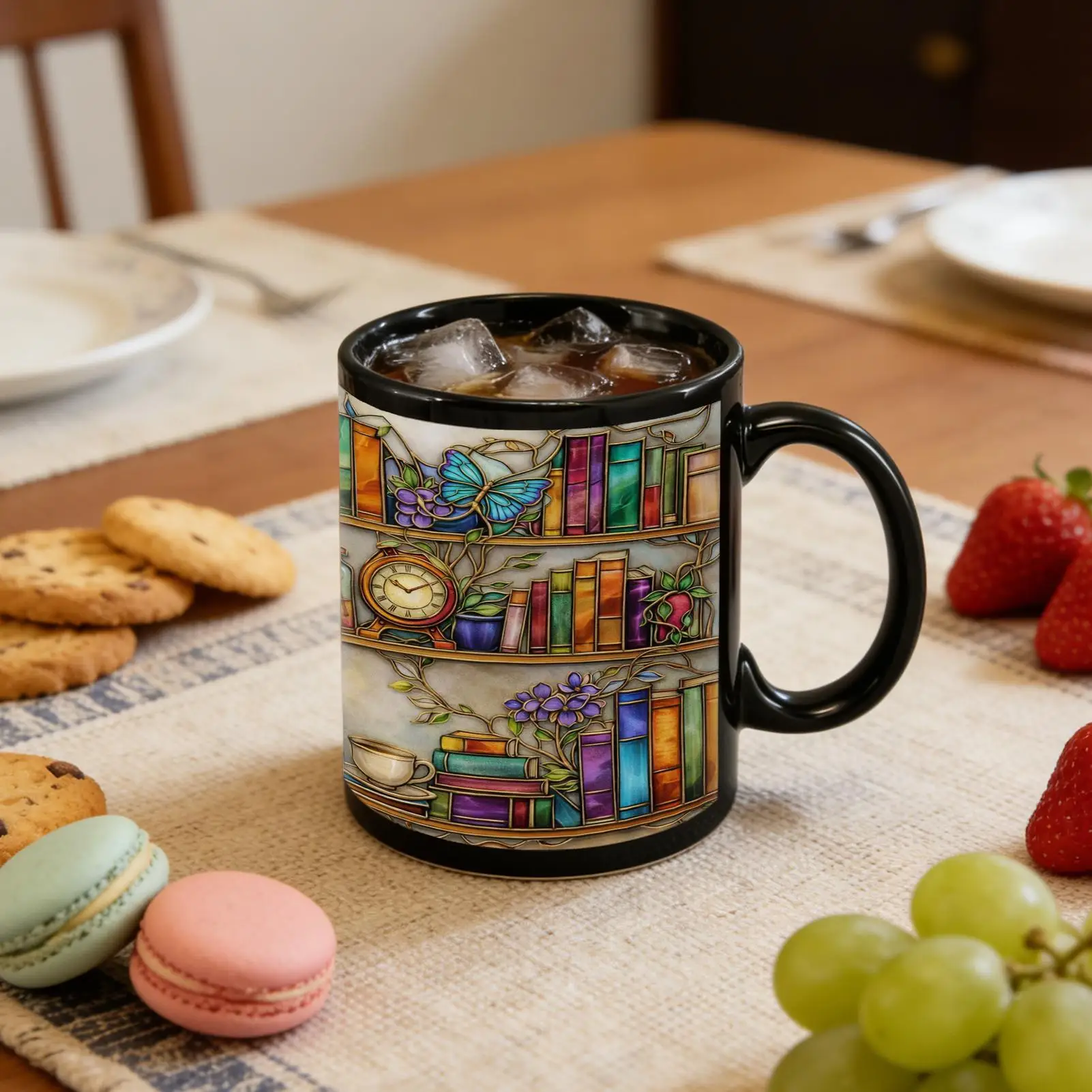 Mug For Coffee Cat Theme Heat-Resistant Library Bookshelf Ceramic Coffee Mug For Chocolate Tea Water Juice Home Dorm Hotel