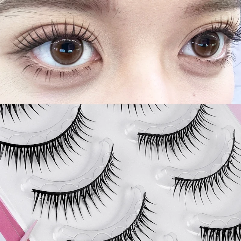 5 pares de pestañas postizas de tira completa sin pegamento, pestañas postizas naturales de estilo mangá coreano, pestañas postizas DIY reutilizables
