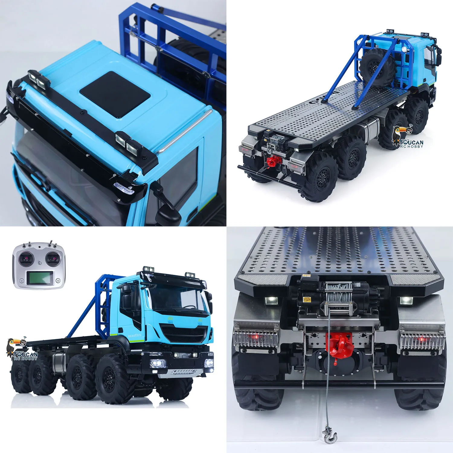 

1/14 RC Crawler Rock Car 8x8 Lights Sounds Climbing Vehicle Remote Control Flatbed Truck Painted Assembled Vehicle Model TH23197