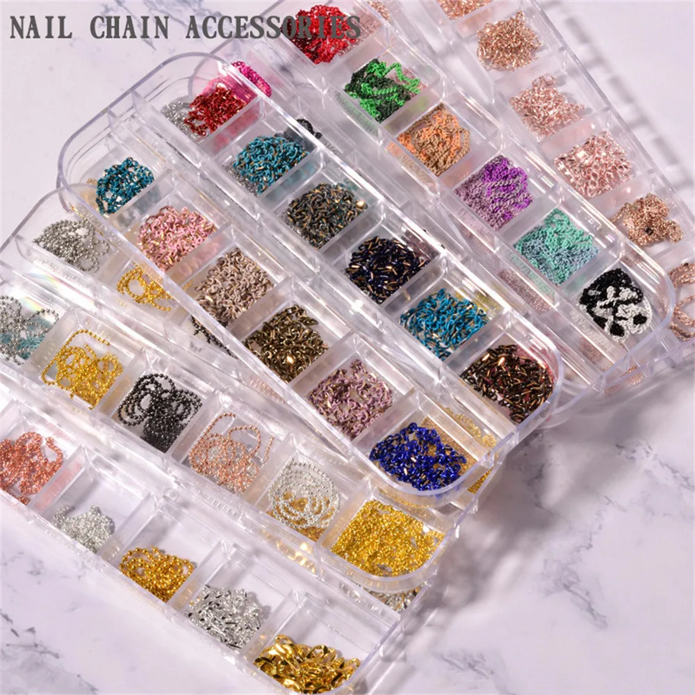 1 ~ 4 Dozen Nageldecoratie Unieke Gedurfde Manicure Platte Ketting Nagelketting Wordt Verkocht Als Warme Broodjes Metalen Klinknagels