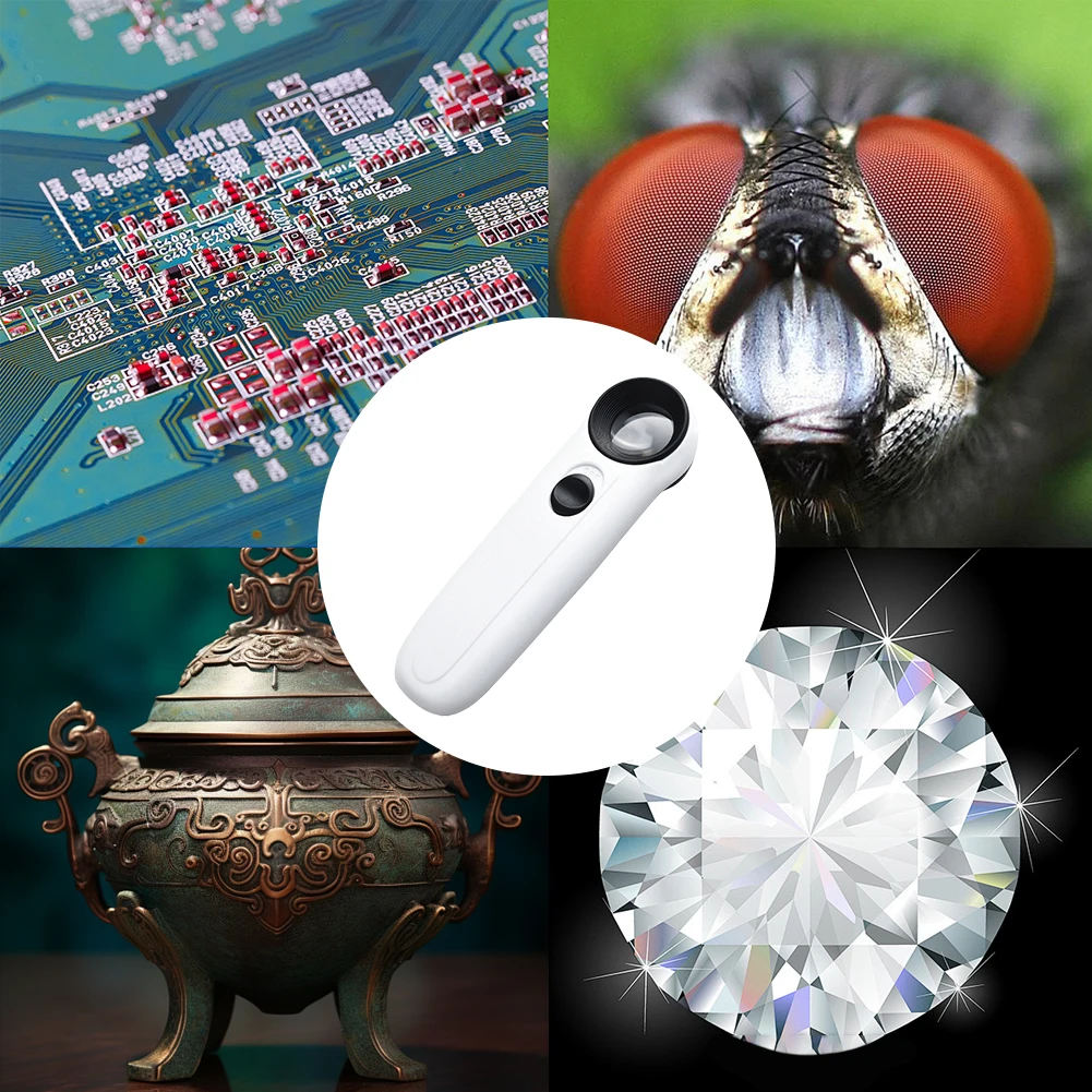 40X عدسة مكبرة يدوية HD عدسة مكبرة مع 2 أضواء LED مجوهرات المكبر للمجوهرات الماس جوهرة عملة ختم روك #4