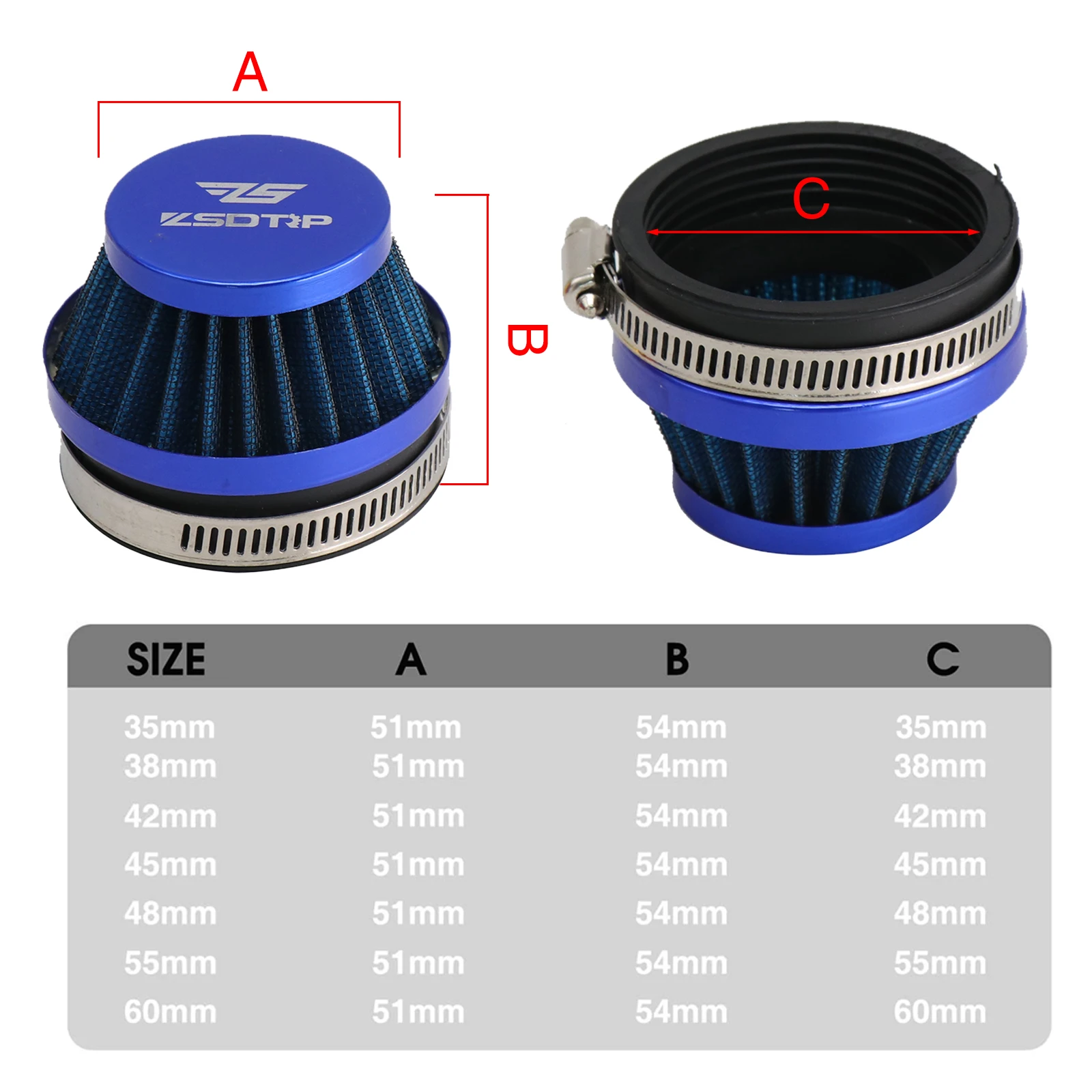 ZSDTRP 48mm 55mm 60mm Air Filter Intake Universal for Off-road Motorcycle ATV Quad Dirt Pit Bike Mushroom Head Air Filter