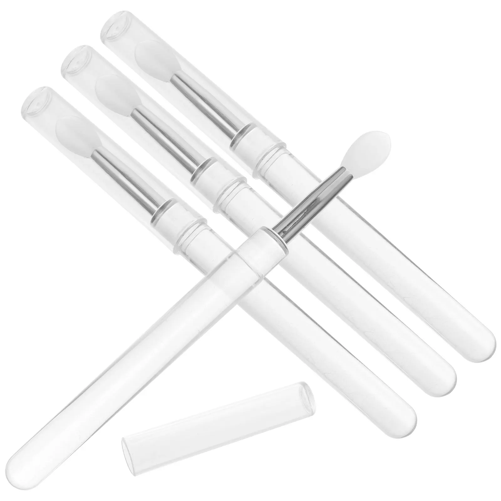 4-delige siliconen lippenborstel, stofdicht ontwerp, draagbare applicator voor lippenstift, balsem, oogschaduw, make-uptool met dop