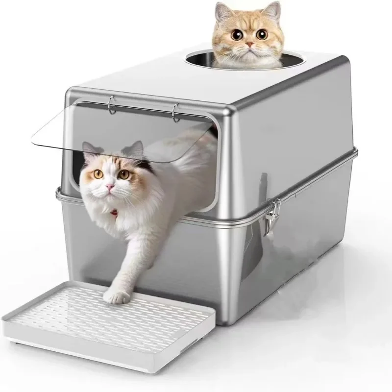 Pet stainless steel extra large cat litter box plus high anti-belt sand cat toilet anti-splash and easy to clean cat litter box
