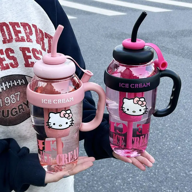 Sanrio 1300ml Water Cup Hello Kitty  Anime Straw Cup Cartoon Cute Large Capacity Outdoor Activities Portable Tea Separation