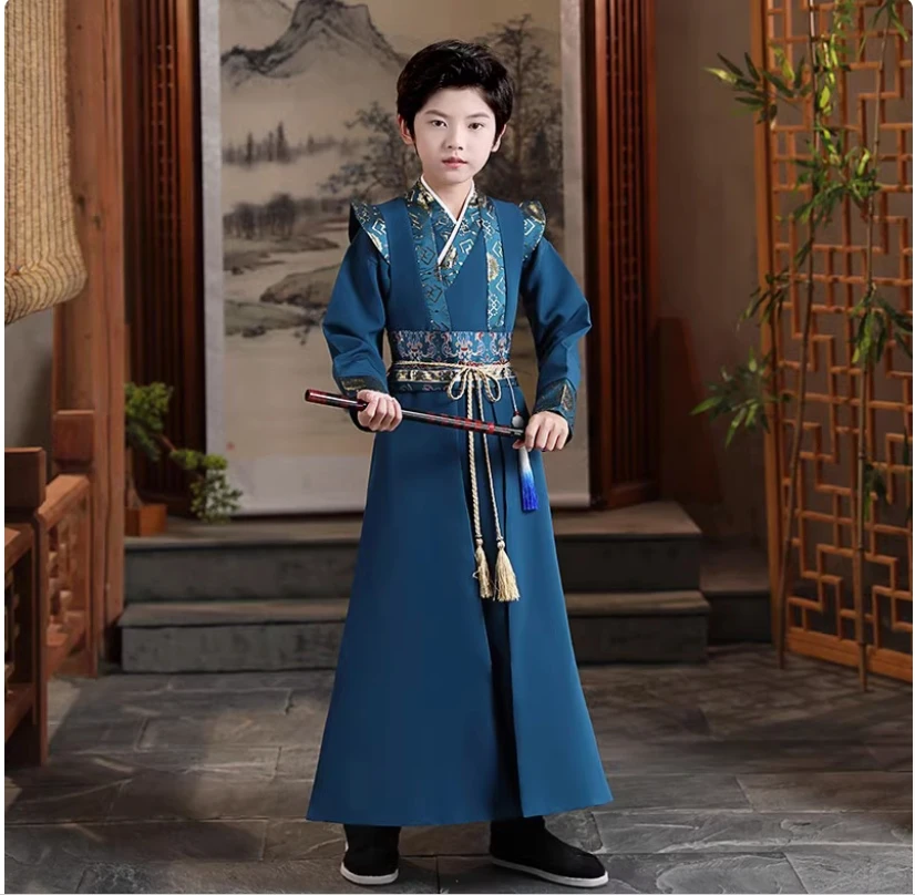 Roupas infantis, conjunto de estilo antigo estilo primavera hanfu para meninos, roupas tradicionais chinesas infantis, conjunto estilo tang
