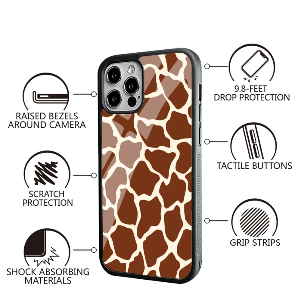 Brown Tan Beige Giraffe Skin Phone Case For IPhone 11 12 13 14 15 Plus Pro Max Mirror Acrylic PC TPU Cover