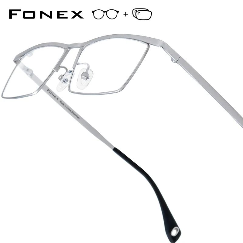 FONEX Progressive Prescription Glasses Photochromic Myopia Optical Lens Eyewear Men Square Eyeglasses Black Titanium Frame 911