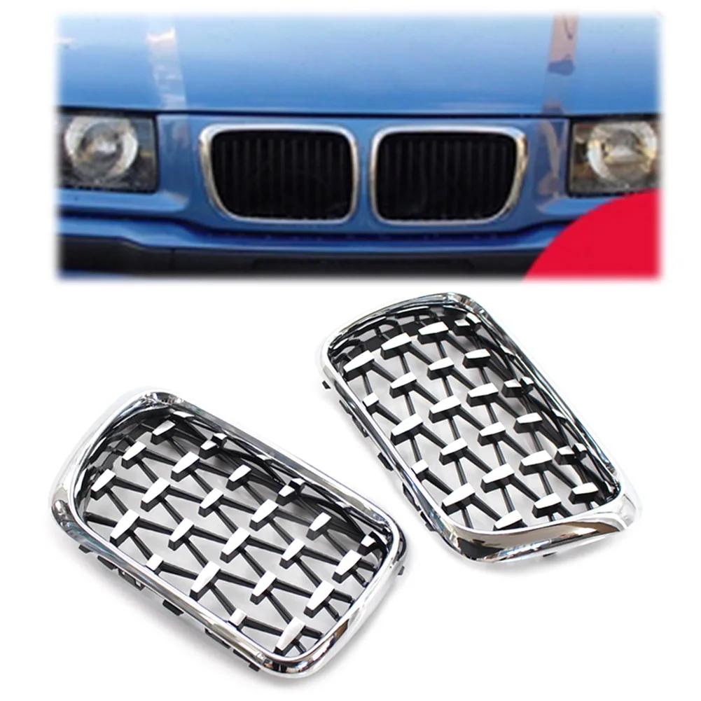 For BMW 3 Series E36 M3 1997 1998 1999 Car Front Grille Diamond Meteor Style ChromeABS Grill