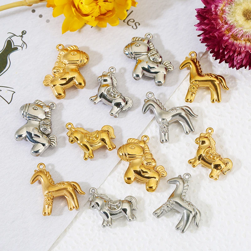 

5pcs Stainless Steel Retro Gold Horse Charms PVD Plating Pendants for DIY Jewelry Making Bracelets Earrings Necklaces Supplies