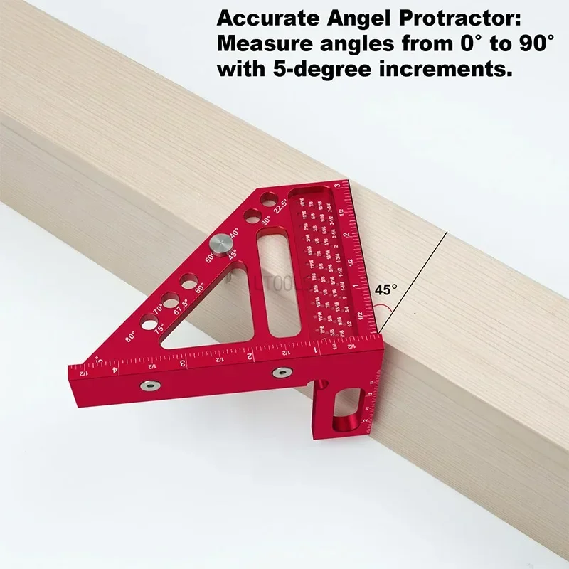 3D Multi-Angle Metric/Inch Drawing Line Ruler 45/90 Degree Aluminum Alloy Square Protractor High Precision Layout Measuring Tool